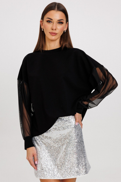 Джемпер из сетки и хлопка с рукавами в нежной воздушной стилистике Kivviwear 4233.01 - фото 1