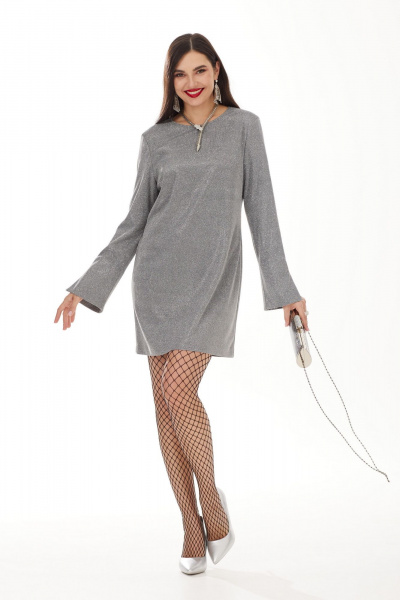 Стильное платье из трикотажа с металлизированными нитями Твой имидж 2013 серебристый - фото 1