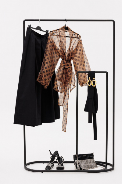 Туника из органзы с горохами и съемным поясом Anastasia 1061 кофе - фото 17