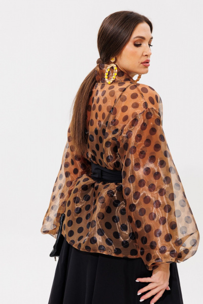 Туника из органзы с горохами и съемным поясом Anastasia 1061 кофе - фото 16