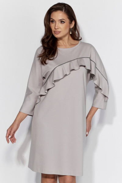 Нарядное платье из текстиля с воланом и асимметричным подрезом TAiER 1320 серый - фото 1