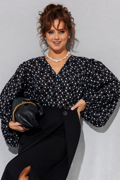 Блуза из вискозы приталенного силуэта на каждый день Anastasia 1177 черный - фото 2