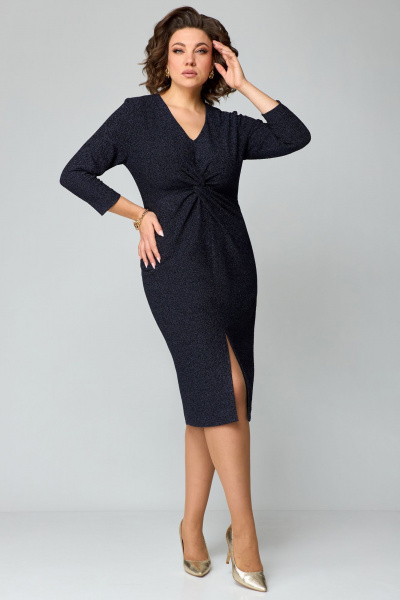 Клубное платье из трикотажа с разрезом и блестящим эффектом Мишель стиль 1234 темно-синий - фото 9