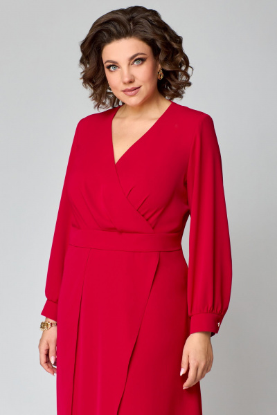 Элегантное платье из легкой ткани с разрезом и пуговицами Мишель стиль 1235 красный - фото 6