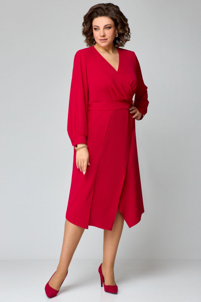 Элегантное платье из легкой ткани с разрезом и пуговицами Мишель стиль 1235 красный - фото 4