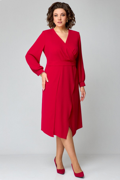 Элегантное платье из легкой ткани с разрезом и пуговицами Мишель стиль 1235 красный - фото 1