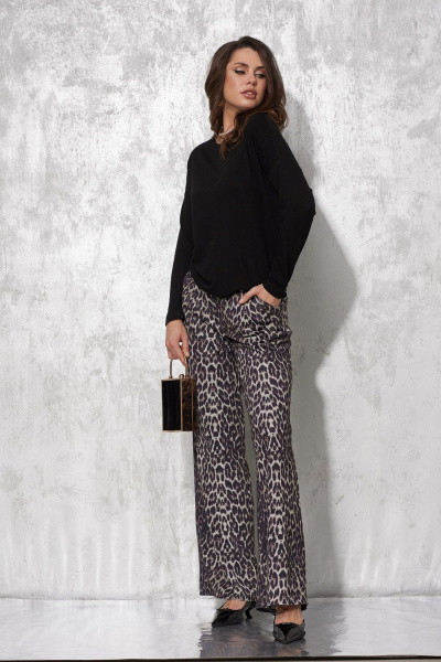 Черный женский джемпер из вискозы и трикотажа с втачными рукавами MG Wear 2214 черный - фото 3