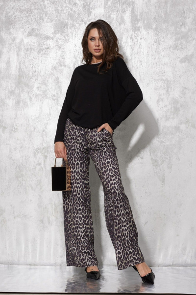 Черный женский джемпер из вискозы и трикотажа с втачными рукавами MG Wear 2214 черный - фото 2