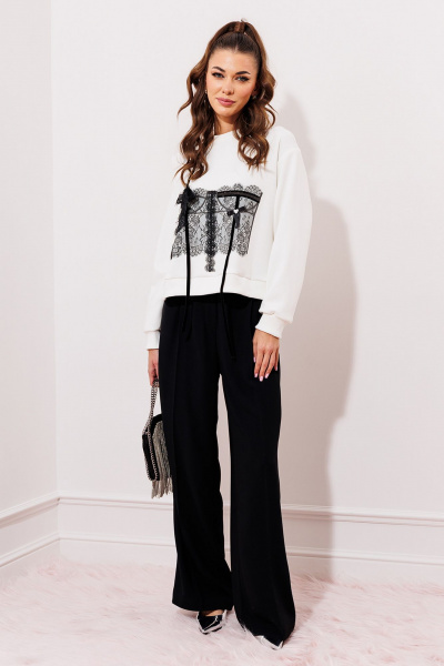 Джемпер из трикотажного полотна с кружевными акцентами Butеr 2995 молочный - фото 5