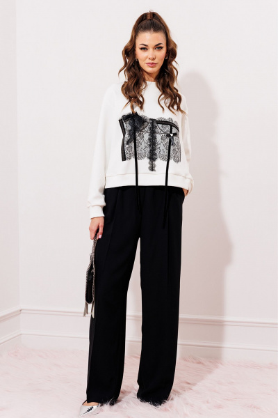 Джемпер из трикотажного полотна с кружевными акцентами Butеr 2995 молочный - фото 3