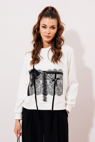 Джемпер из трикотажного полотна с кружевными акцентами Butеr 2995 молочный - фото 1