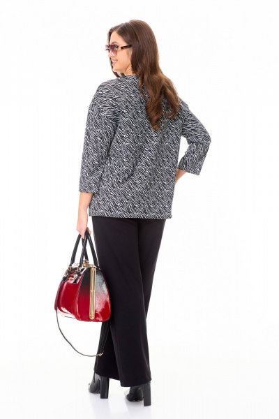 Стильный комплект брюки и джемпер из трикотажа Taita plus 2432 черный+зебра - фото 5