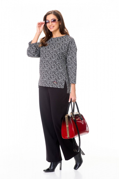 Стильный комплект брюки и джемпер из трикотажа Taita plus 2432 черный+зебра - фото 3