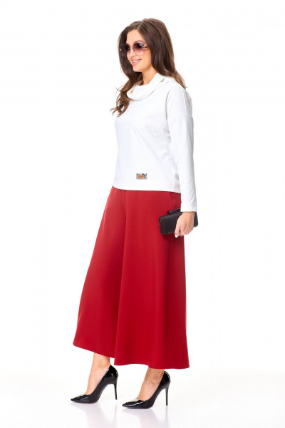 Брюки-юбка и трикотажный джемпер с аппликацией Taita plus 2433 молоко+т.красный - фото 6