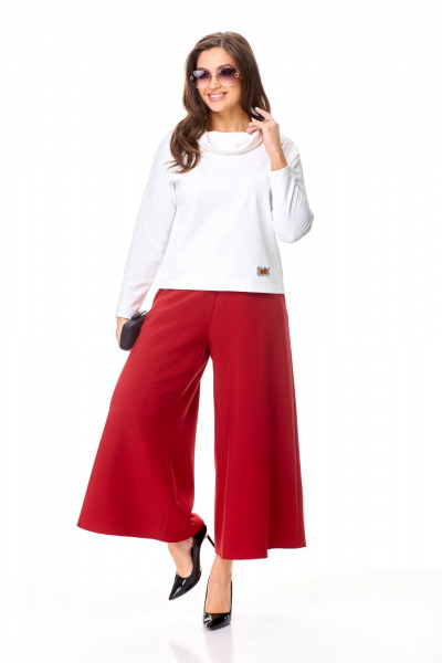 Брюки-юбка и трикотажный джемпер с аппликацией Taita plus 2433 молоко+т.красный - фото 2