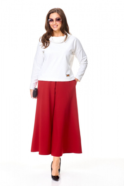 Брюки-юбка и трикотажный джемпер с аппликацией Taita plus 2433 молоко+т.красный - фото 1