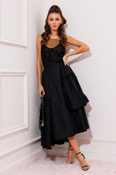 Черная блузка из трикотажа с пайетками и сеткой Butеr 2934 черный - фото 4