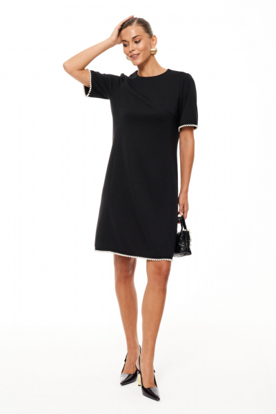 Платье короткое нарядное из трикотажа с разрезом Панда 208780w черный - фото 1