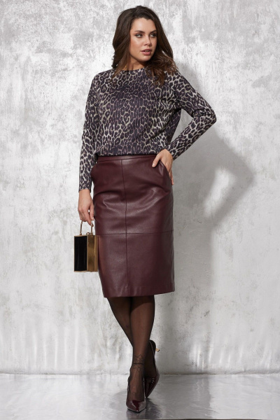 Классическая юбка из эко-кожи бордовая для стильных образов MG Wear 3111 бордо - фото 2