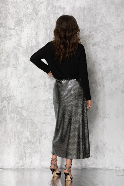 Пайеточная юбка миди а-силуэта для праздничных мероприятий MG Wear 3112 серебристая_пайетка - фото 8