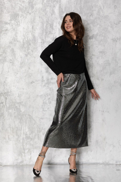 Пайеточная юбка миди а-силуэта для праздничных мероприятий MG Wear 3112 серебристая_пайетка - фото 7