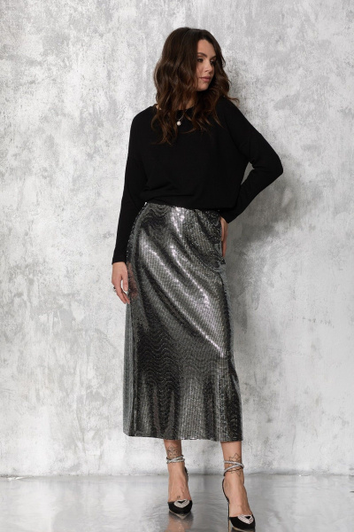 Пайеточная юбка миди а-силуэта для праздничных мероприятий MG Wear 3112 серебристая_пайетка - фото 6
