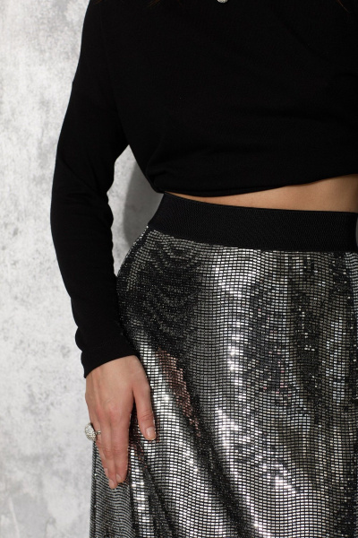 Пайеточная юбка миди а-силуэта для праздничных мероприятий MG Wear 3112 серебристая_пайетка - фото 3