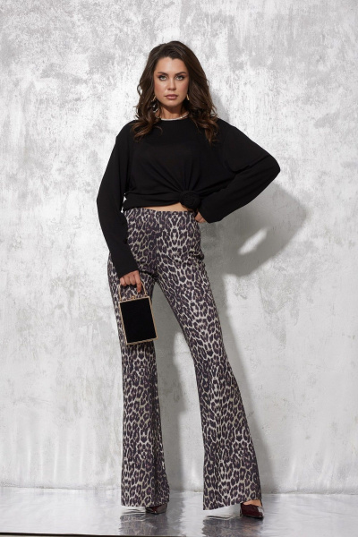 Брюки с потайной молнией и леопардовым принтом MG Wear 4137 леопард_с_блеском - фото 1