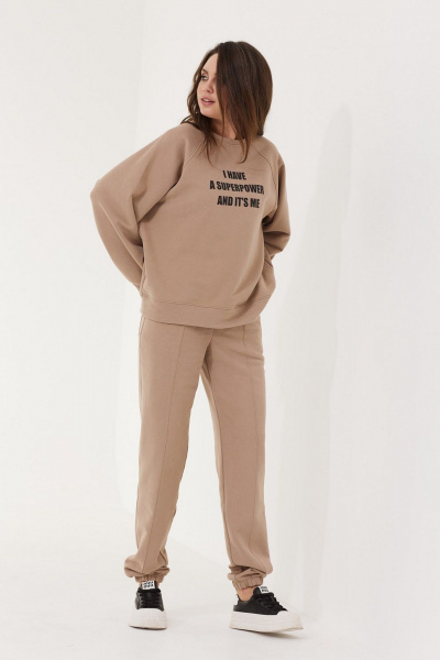 Джоггеры из трикотажа с застроченными стрелками для комфорта MG Wear 4141 бежевый - фото 4