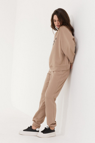 Джоггеры из трикотажа с застроченными стрелками для комфорта MG Wear 4141 бежевый - фото 3