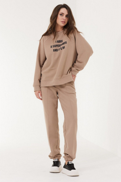 Джоггеры из трикотажа с застроченными стрелками для комфорта MG Wear 4141 бежевый - фото 1