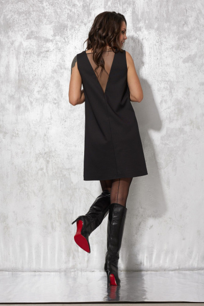 Черное платье а-силуэта из костюмной ткани с разрезом на спине MG Wear 5104 черный_в_точку - фото 8