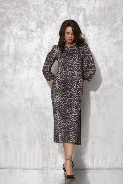 Миди-платье с разрезом и леопардовым принтом для особых случаев MG Wear 5105 леопард_с_блеском - фото 6