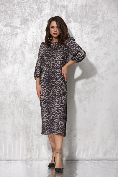 Миди-платье с разрезом и леопардовым принтом для особых случаев MG Wear 5105 леопард_с_блеском - фото 2