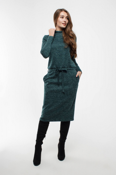 Платье-гольф из трикотажа с карманами и поясом Madech 205363 зеленый_бархат - фото 2