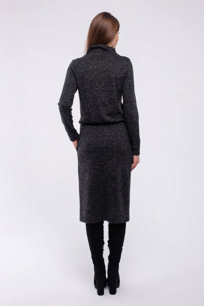 Платье миди из трикотажа с карманами и поясом Madech 205363 черный_меланж - фото 5