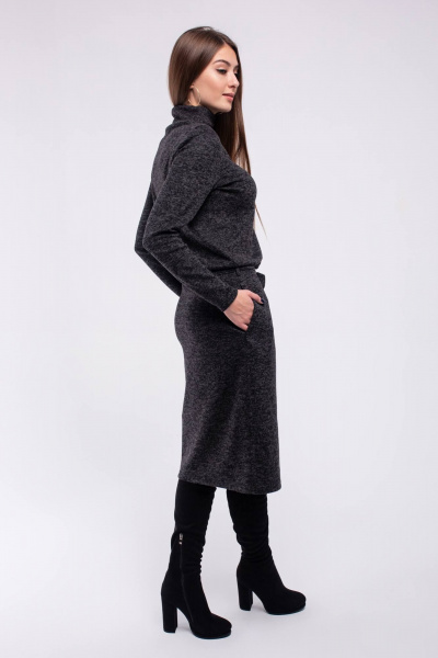 Платье миди из трикотажа с карманами и поясом Madech 205363 черный_меланж - фото 3