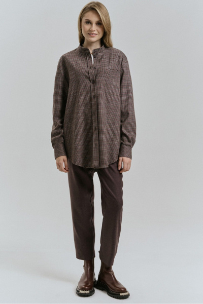 Блуза прямого силуэта с карманом и воротником-стойкой JRSy 2510 клетка_мультиколор - фото 7