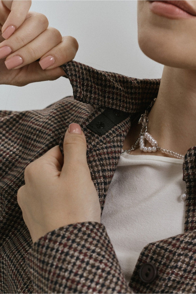 Блуза прямого силуэта с карманом и воротником-стойкой JRSy 2510 клетка_мультиколор - фото 4