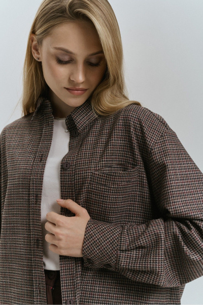 Блуза прямого силуэта с карманом и воротником-стойкой JRSy 2510 клетка_мультиколор - фото 3