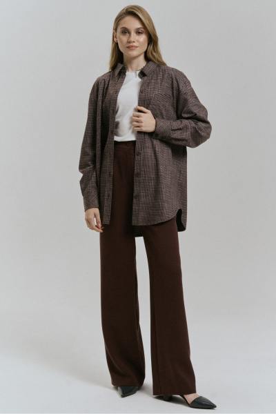 Блуза прямого силуэта с карманом и воротником-стойкой JRSy 2510 клетка_мультиколор - фото 1