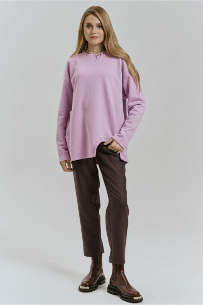 Демисезонный джемпер из трикотажа с карманом и довязом JRSy 2511 лаванда - фото 1