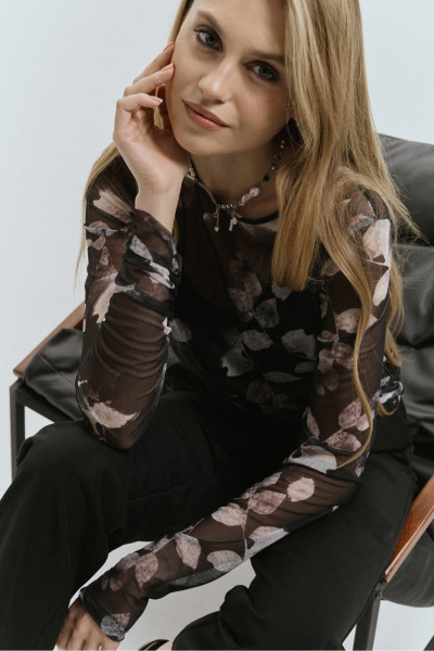 Модный джемпер из трикотажа с принтом и рукавами рубашечного типа JRSy 2514 - фото 4