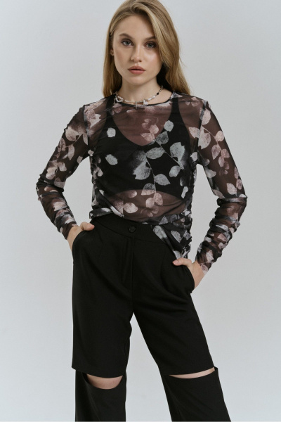 Модный джемпер из трикотажа с принтом и рукавами рубашечного типа JRSy 2514 - фото 1