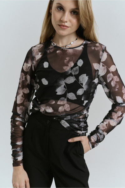 Модный джемпер из трикотажа с принтом и рукавами рубашечного типа JRSy 2514 - фото 2