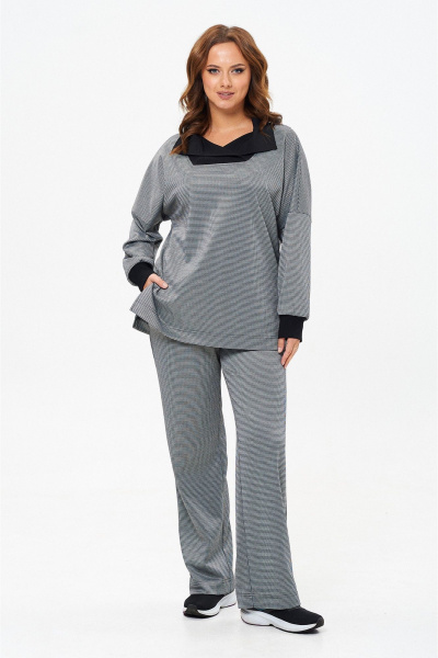 Нежный женский комплект из блузы и брюк из текстиля Liona Style 869 серый - фото 1