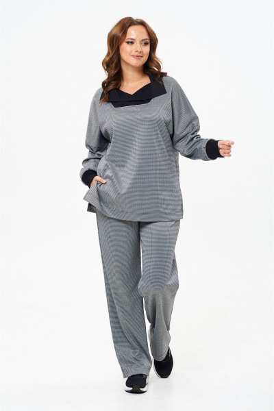 Нежный женский комплект из блузы и брюк из текстиля Liona Style 869 серый - фото 4