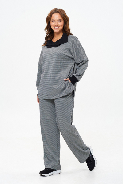 Нежный женский комплект из блузы и брюк из текстиля Liona Style 869 серый - фото 3