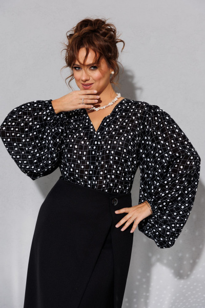 Стильный комплект из шерстяной блузы и юбки с разрезом Anastasia 1176 черный - фото 12