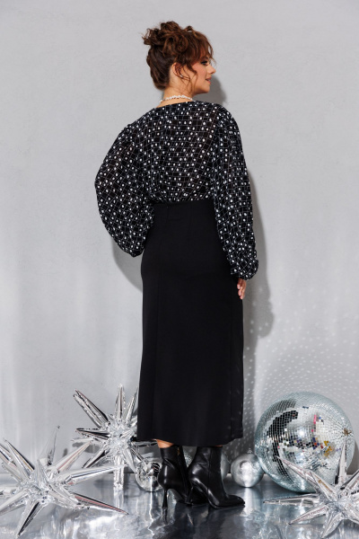 Стильный комплект из шерстяной блузы и юбки с разрезом Anastasia 1176 черный - фото 9